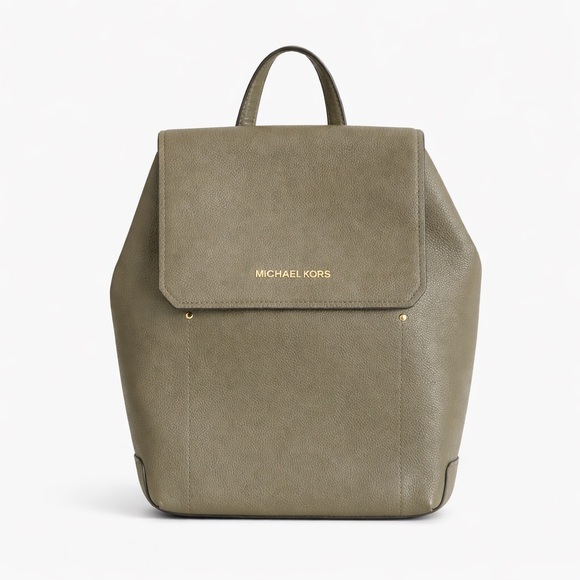 Michael Kors Handbags - Michael Kors Hayes Medium Pebbled Leather Backpack Olive Green Gold Hardware